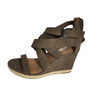 Brash Brown Wedge Heels Sandals Women Size 8.5 Strappy Open Toe Buckle Zippered